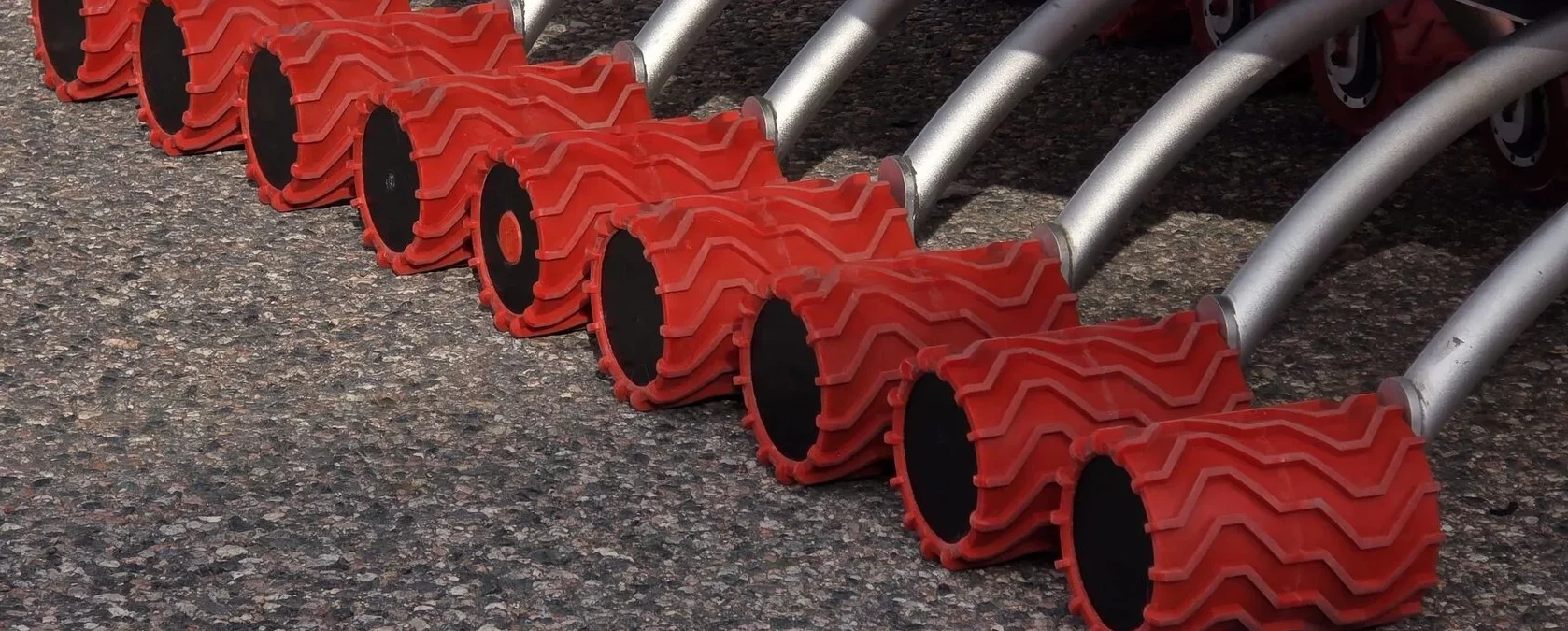 Close up of the patented 18 wheel design of the The environmentally friendly electric High Speed ATV.